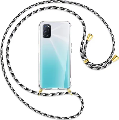 Produktbild von Handykette Backcover-Schutzhülle mit Band (Metall goldfarben) für Oppo A52 / A72 / A92 - schwarz/grau/weiß