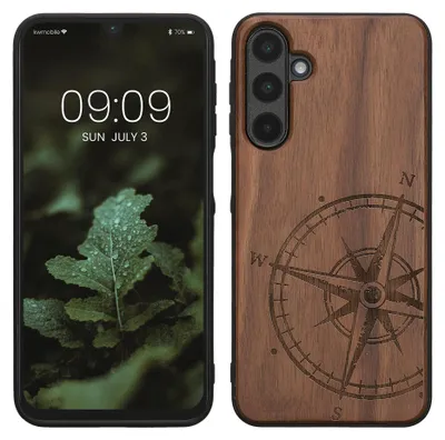 Produktbild von kwmobile Handyhülle für Samsung Galaxy A16 5G Hülle Holz - Case mit TPU Bumper - Stoßfestes Hardcase - Schutzhülle Cover in Dunkelbraun