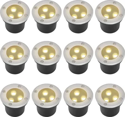 Image de Izrielar 12x 3W Luminaire encastré IP65 Luminaire LED extérieur Spot encastré Spot au sol Lampe au sol Blanc chaud