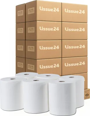Produktbild von Tissue24 Handtuchrollen 2-lagig Zellstoff, 20 cm × 900 m, autocut- und sensorspenderfähig, 6 Rollen/VE, 40 VE pro Palette