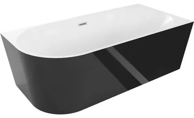 Obrázek produktu pro Mexen Mia volně stojící rohová pravá vana 140 x 75 cm, bílá/černá, přepad kartáčovaný nikl - 52691407575P-97