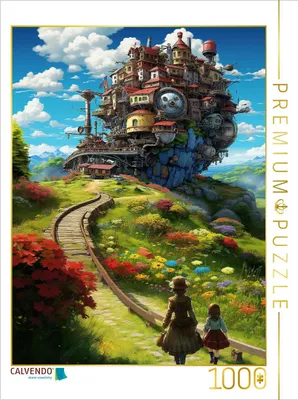 Produktbild von CALVENDO Puzzle Eisenbahnschloss im Anime Manga Style | 1000 Teile Lege-Größe 64x48cm Foto-Puzzle für glückliche Stunden