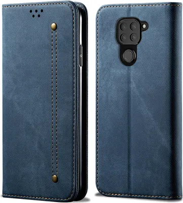 Produktbild von Redmi Note 9 Hülle, LaimTop Denim Leder Brieftasche Magnetverschluss Flip Bookstyle Schutzhülle mit Standfunktion für Xiaomi Redmi Note 9 Xiaomi Redmi Note 9 Blau