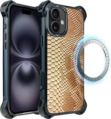 Zdjęcie produktu dla Etui do iPhone 16, kompatybilne z MagSafe, wzmocnione rogi, czarne, skóra w??a