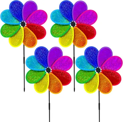Produktbild von Windmühle 4 Stück, 30 cm, bunte Gartendekoration, für den Außenbereich, für Gartenparty