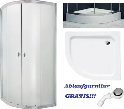 Produktbild von BADLAND Duschwanne und Duschkabine Marbella Gefrorenes Glas 90x90 180cm Halbrund mit Ablaufgarnitur GRATIS
