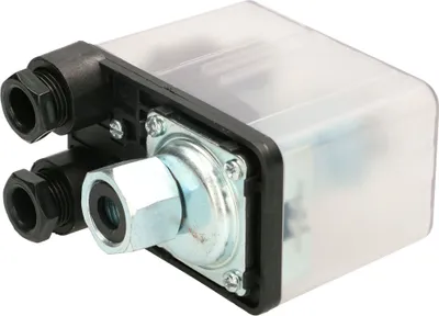 A close-up studio shot of a pressure switch for a water pump.