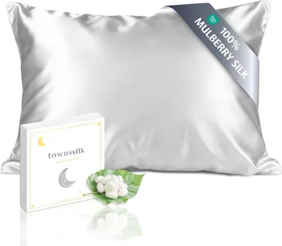 Zdjęcie produktu dla Poszewka na poduszkę 40 x 70 cm, srebrny, 100% jedwab morusowy, 19 momme, z zamkiem, do włosów