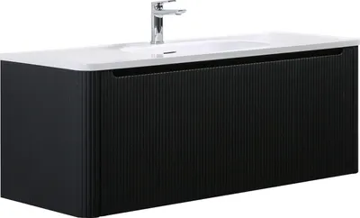 Image de Ensemble de meubles de salle de bain Badplaats avec lavabo et meuble sous lavabo Tundra 120 x 48 cm noir mat - Meuble sous lavabo avec fermeture douce et lavabo, pré-monté