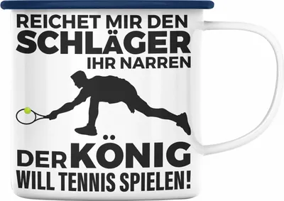 Produktbild von Trendation - Tennis Emaille Tasse Geschenk Tennisspieler Geschenkidee Spruch Coach Trainer Mann Männer (Blau)