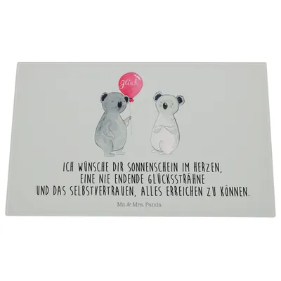 Produktbild von Mr. & Mrs. Panda Schneidebrett Glas Koala Luftballon - Grau Pastell - Geschenk, Hackbrett, Geburtstag, Schneidplatte, schneidbrett, Glasschneidebrett, Party