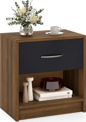 Immagine prodotto di Comodino con cassetto, tavolino moderno con cassetto estraibile, vano portaoggetti aperto e tappetini antiscivolo, tavolino portaoggetti, marrone
