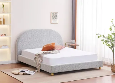 Zdjęcie produktu dla Łóżko 160x200 z materacem, stelażem, szary boucle, wezgłowie GAVI