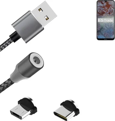 Produktbild von K-S-Trade Hochwertiges Magnet-Lade-kabel Sync-Kabel Daten-Kabel für Nokia G10 mit USB-Typ-C-Anschluss und Micro-USB-Anschluss 2A bis zu 480mbps
