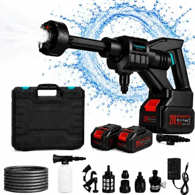 Produktbild von Akku Hochdruckreiniger, 40 Bar Tragbarer Hochdruckreiniger mit 3000mAh Akku, 6-in-1 Multi-Sprühdüse 5M Schlauch für Auto, Terrasse, Garten, Zaun, Pool