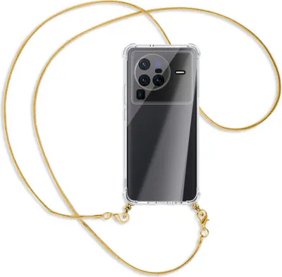 Produktbild von Handykette Backcover-Schutzhülle mit Band (Metall goldfarben) für vivo X80 Pro (V2185A,V2145, 6.78'') - goldfarbene Snake-Kette