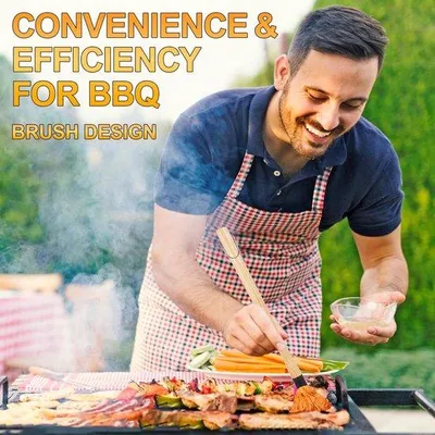 Produktbild von Famanu Grillpinsel mit langen Griff – 46 cm, Holz, inklusive 4 Ersatzköpfen