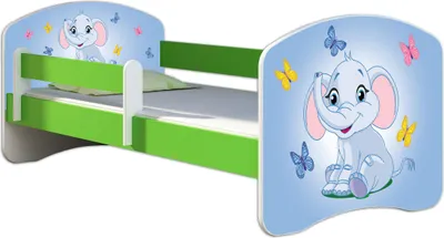 Produktbild von ACMA Jugendbett Kinderbett Junior-Bett Komplett-Set mit Matratze Lattenrost und Rausfallschutz Grün 26 Elefant 180x80