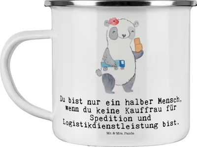 Produktbild von Mr. & Mrs. Panda Teetasse Kauffrau für Spedition und Logistikdienstleistung Herz - Weiß - Geschenk, Spruch, Lustig, Witzig, Emaille Becher, Teebecher, Haferl, Blechtasse