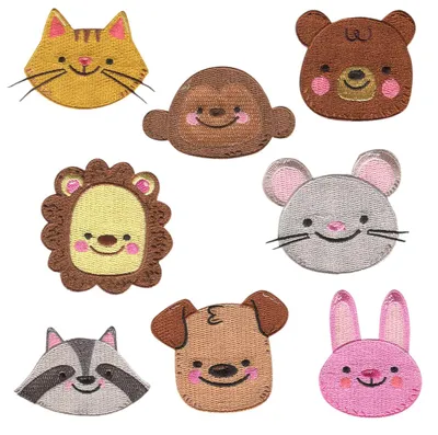 Produktbild von Tier Kopf Set 8 Stück - Aufnäher, Bügelbild, Aufbügler, Applikationen, Patches, Flicken, Zum Aufbügeln