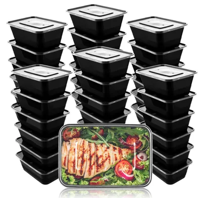 100 Meal-Prep-Boxen 1000 ml mit Deckel, schwarz
