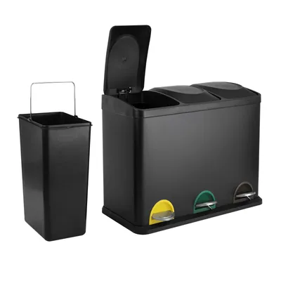 Image de SVITA TC3X15 Seau de cuisine 45L Poubelle Système de tri à pédale Poubelle noire