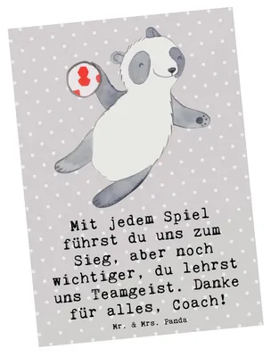 Produktbild von Mr. & Mrs. Panda Postkarte Handball Trainerin Dankeschön - Grau Pastell - Geschenk, Ansichtskarte, Ansichtskarten, Sportart, Team, Danke, Grußkarte, Motivation, Erfolg