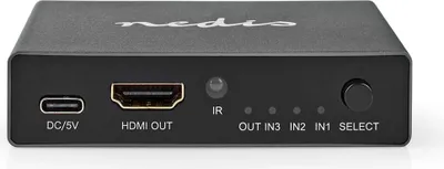 Produktbild von Nedis HDMI  Schalter - 3-Port port(s) - 3x HDMI Input - 1x HDMI Output - 8K@60Hz - 45 Gbps - ferngesteuert - Aluminium - Anthrazit