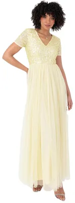 Produktbild von Maya Deluxe Damen-Maxikleid mit V-Ausschnitt, verziert, V-Ausschnitt, Kurze Ärme
