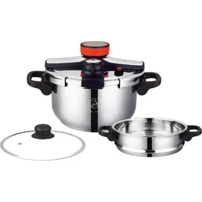 Produktbild von Schnellkochtopf 10 L Edelstahl – Druckkochtopf für Induktion – 2 in 1 Couscous Topf – Mit Dampfkorb und Glasdeckel – Royal Swiss