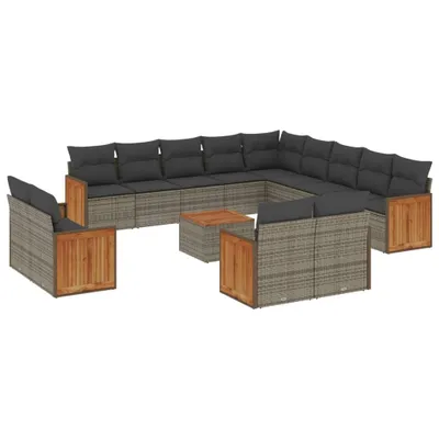 Produktbild von vidaXL 14-tlg. Garten-Sofagarnitur mit Kissen Grau Poly Rattan
