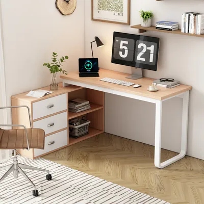 Produktbild von Biurko Flieks z szafką, 135x50x75,3 cm, toaletka w kształcie litery L w nowoczesnym stylu, biurko z 3 szufladami, naturalne wykończenie