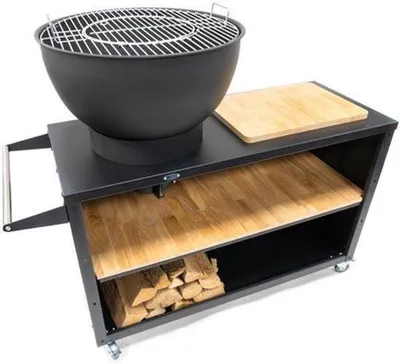 Obrázek produktu pro Venkovní gril – černá barva – uhlí – hmotnost 64 kg – legovaná ocel – kompaktní design – grilovací deska a grilovací plocha