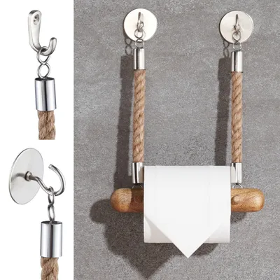 Produktbild von DEKAZIA® Toilettenpapierhalter Seil | Mango Holz | Klopapierhalter für WC/Badezimmer | 100%-fest durch Bohren oder Kleben | Vintage Dekoration | Jute