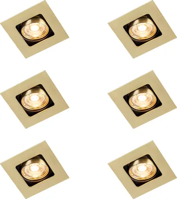 Produktbild von QAZQA - Set mit 6 quadratischen Einbaustrahlern Messing verstellbar - Artemis I Wohnzimmer I Schlafzimmer - Stahl - LED geeignet GU10
