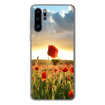 Produktbild von MuchoWow® Handyhülle Schutzhülle Hülle für Huawei P30 Pro Bunter Himmel über vielen Mohnblumen Silikon Softcase Handy Hülle - Schutzdeckel