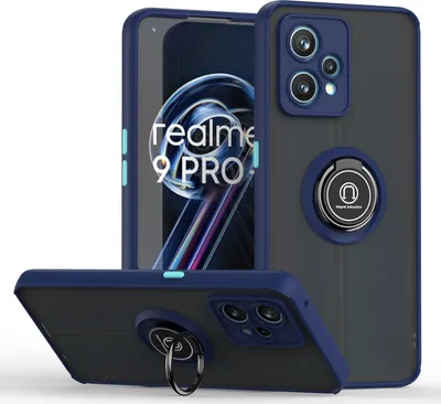 Produktbild von OPPO Realme 9 Pro Hülle, Ring Halter Ständer Matte Transluzent TPU Rahmen Stoßfest Schutzhülle für OPPO Realme 9 Pro Blau