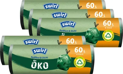 Produktbild von Swirl Öko Müllbeutel 60L 8 stk./ Rolle mit Zugband (5er Pack)