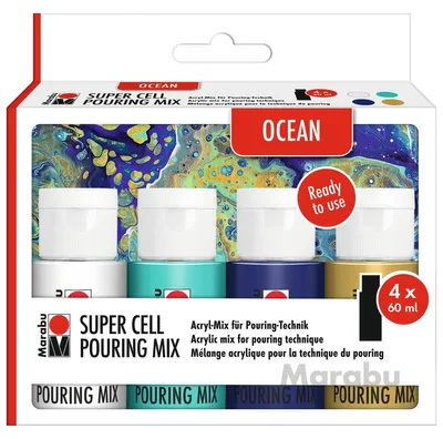 Obrázok produktu pre Marabu 1210000000301 Marabu Super Cell Pouring Mix-Set OCEAN, 4 x 60 ml