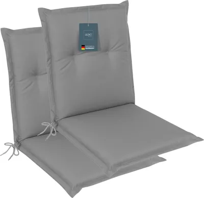 Produktbild von LILENO HOME Gartenstuhl Auflagen als [2er Set - Niedriglehner] in Uni Grau - bequeme Liegen als Sitzauflagen für Gartenmöbel - Stuhlkissen für Gartenstühle und Klappstühle