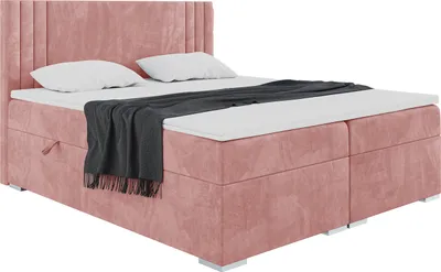 Produktbild von MEBLINI Boxspringbett mit Bettkasten - Gepolstert Doppelbett mit Matratze und Topper - Polsterbett mit Stauraum - Bett mit Kopfteil - Stauraumbett - MORANO - 140x200 - H4/Rosa Samt