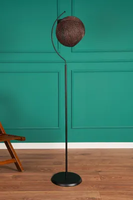 Image de Opviq, lampadaire haut de gamme, structure en métal, abat-jour en jute (30 x 30 cm), hauteur : 165 cm, douille E27 (max. 40 W), rouge et noir, CE, design industriel moderne.