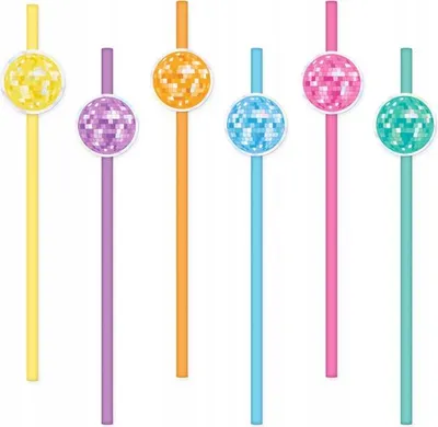 Image de Paille en papier Multicolore Rétro Disco 80er Party Discobole 6pcs