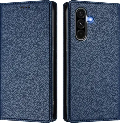 Produktbild von Litchi Leder Handyhülle für Samsung Galaxy A56 5G Wallet Kartenfächer Standfunktion Hülle Blau