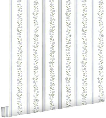Productafbeelding van ESTAhome behang bloemen en strepen blauw 50 x 900 cm