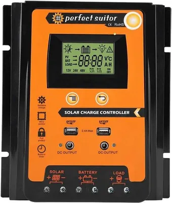 Obrázok produktu pre Solárny nabíjací regulátor pre solárne panely, nabíjačka batérií, dvojitý LCD displej, USB, 12V/24V, 30A/50A, MPPT (70A)