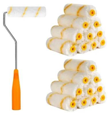 Produktbild von 20 Stück Farbroller Klein 10 cm Malerrollen Set mit Gummigriffen für Wandfarbe und Malerbedarf