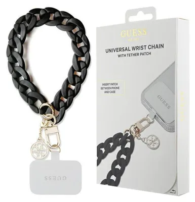 Produktbild von Guess GUOUCBMC4MK Universal Big Hand Strap Case  schwarzer Acryl-4G-Charm Handyhülle