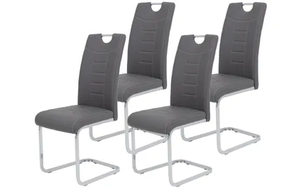 Produktbild von Hela Tische, 4er Set Freischwinger Stuhl RUBY - Kunstleder Grau mit Steppung - Metallgestell verchromt - Bügelgriff - höhere Belastbarkeit von 140kg