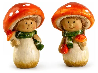 Produktbild von Pilzkinder 2er-Set Fliegenpilz orange creme grün ca. 9 cm - Herbstdeko